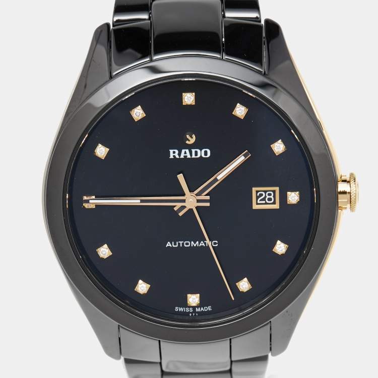 Pre Owned Rado Black Ceramic Diamond Gold Tone Stainless Steel Limited Edition Hyperchrome R32291712 Men's Wristwatch 42 mm