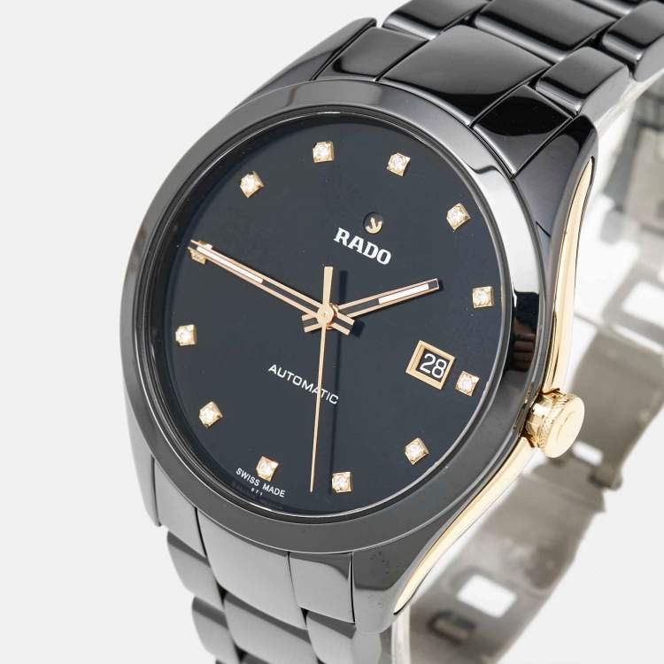 Pre Owned Rado Black Ceramic Diamond Gold Tone Stainless Steel Limited Edition Hyperchrome R32291712 Men's Wristwatch 42 mm