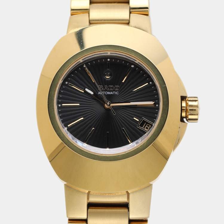 Pre Owned Rado Black Gold Tone Stainless Steel R12951153 Men's Wristwatch 35 mm