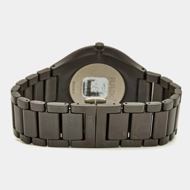 Pre Owned Rado True Thinline R27011902 Brown Mother Of Pearl Dial Diamond High-Tech Ceramic Titanium Men's Wristwatch 39 mm
