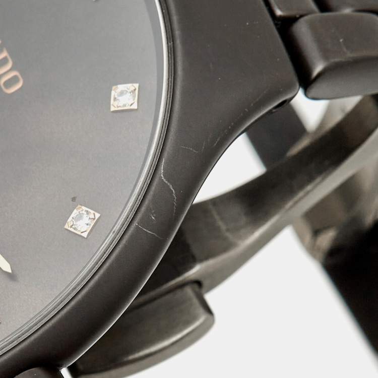 Pre Owned Rado True Thinline R27011902 Brown Mother Of Pearl Dial Diamond High-Tech Ceramic Titanium Men's Wristwatch 39 mm