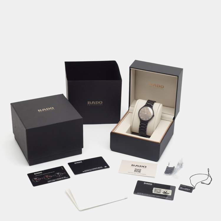 Pre Owned Rado True Thinline R27011902 Brown Mother Of Pearl Dial Diamond High-Tech Ceramic Titanium Men's Wristwatch 39 mm