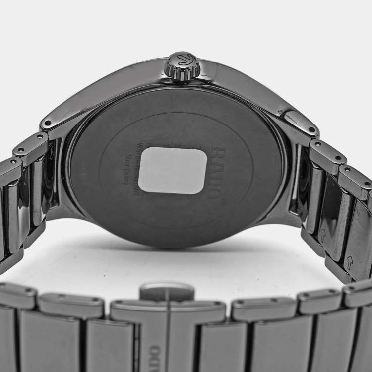 Pre Owned Rado True Round R27238162 Black Dial High-Tech Ceramic Titanium Men's Wristwatch 40 mm