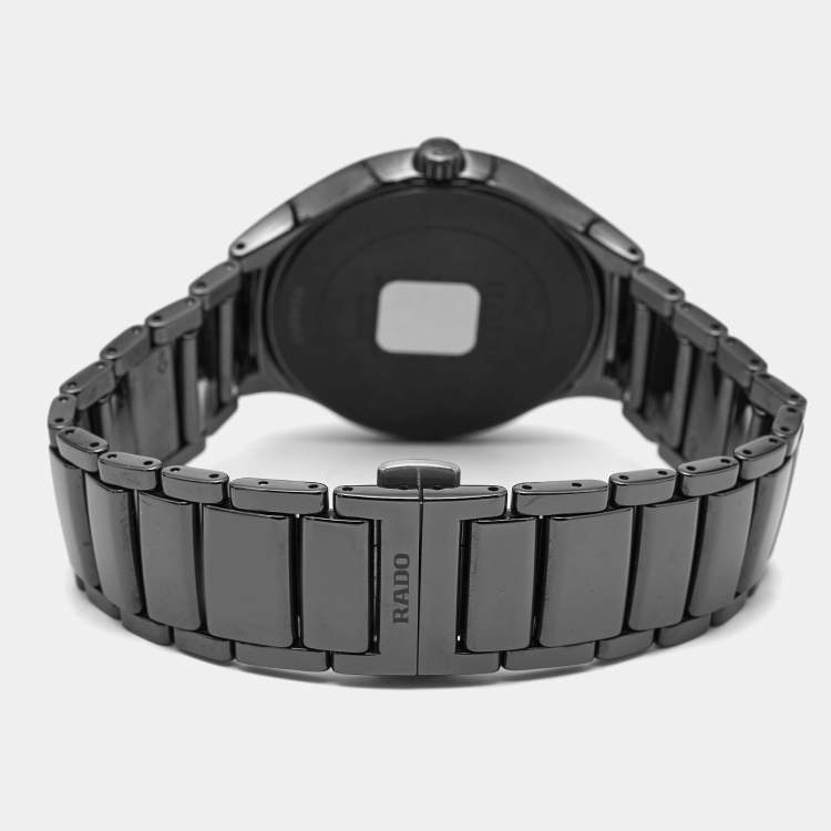 Pre Owned Rado True Round R27238162 Black Dial High-Tech Ceramic Titanium Men's Wristwatch 40 mm