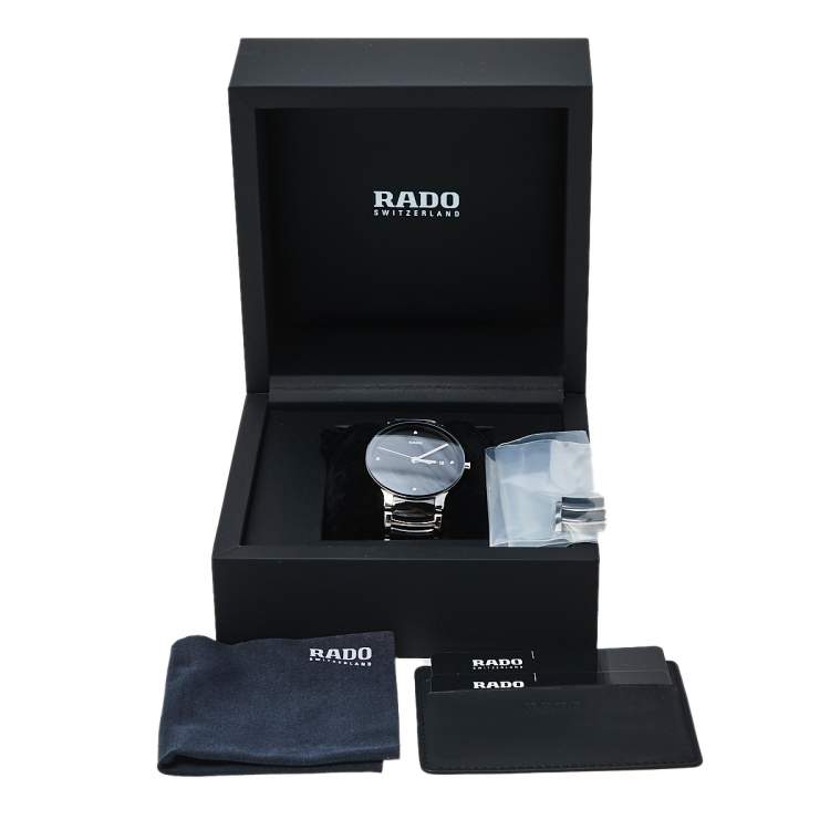 Pre Owned Rado Black Stainless Steel Ceramic Centrix Diamonds R30934712 Unisex Wristwatch 38 mm