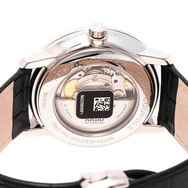 Pre Owned Rado Silver Stainless Steel Leather Coupole Classic R22878015 Automatic Men's Wristwatch 41 mm