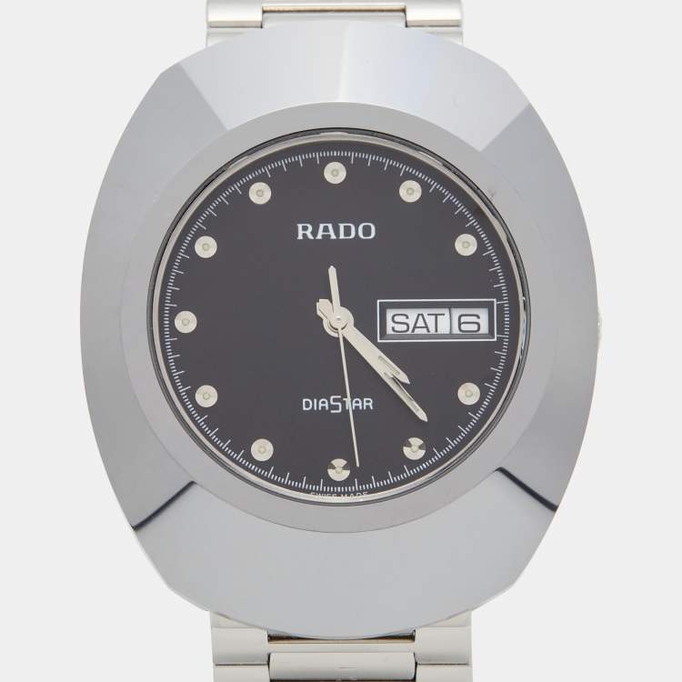 Pre Owned Rado Black Tungsten Carbide Stainless Steel Diastar 114.0391.3 Men's Wristwatch 35 mm