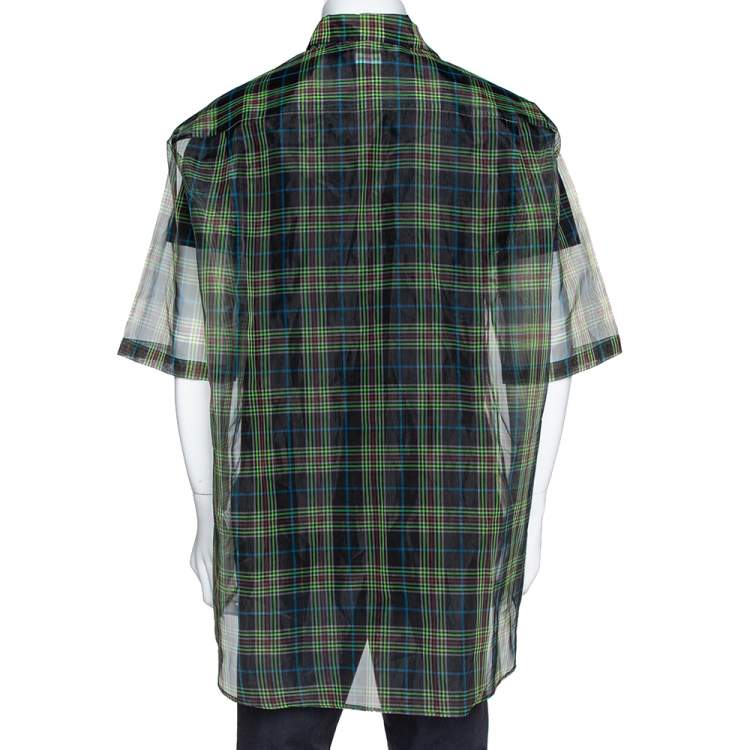 Pre Owned Raf Simons Black Plaid Check Sheer Oversized Layered Shirt S