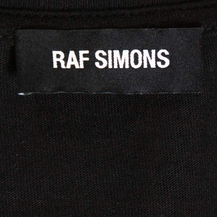 Pre Owned Raf Simons Black Printed Cotton Double Neck Detail T-Shirt L