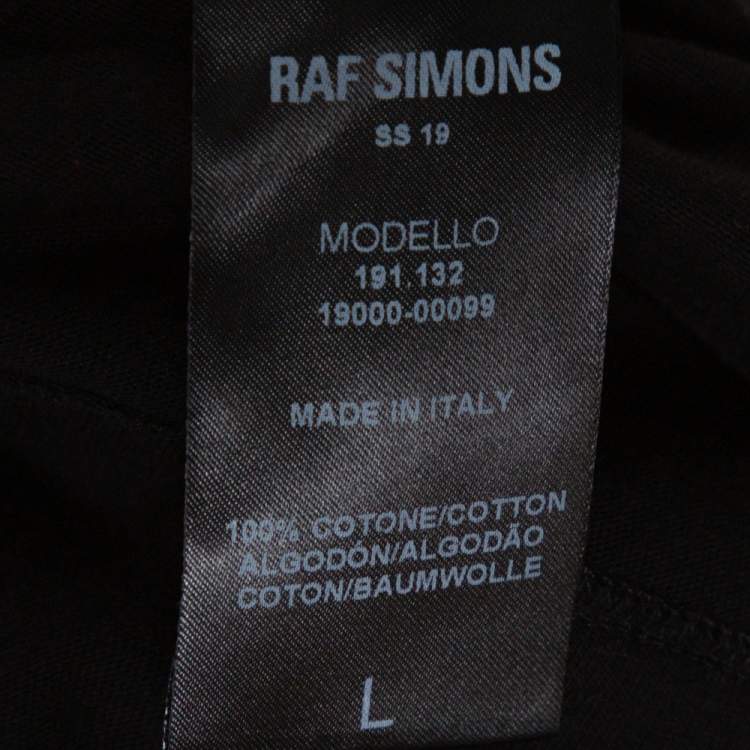 Pre Owned Raf Simons Black Printed Cotton Double Neck Detail T-Shirt L