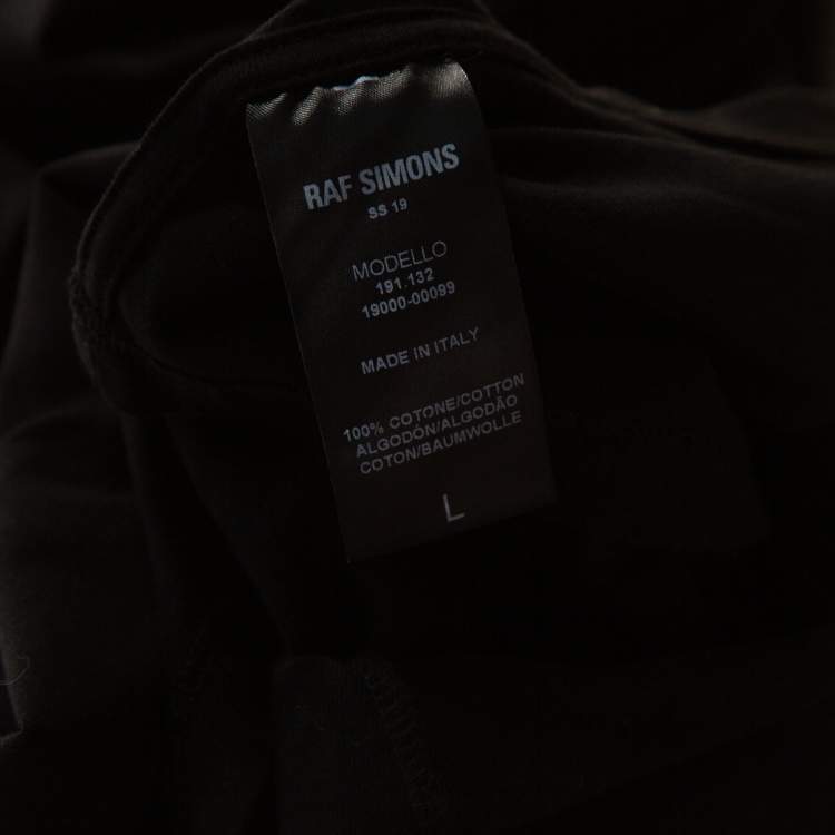 Pre Owned Raf Simons Black Printed Cotton Double Neck Detail T-Shirt L
