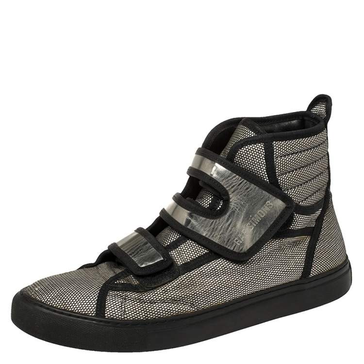 Raf Simons Metallic Black/White Checkered Canvas Strap Top Sneakers Size 42 Raf |