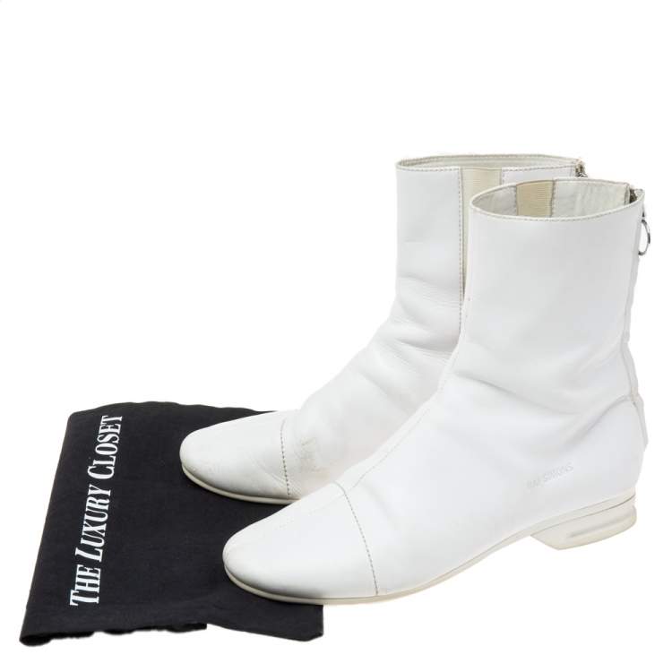 Pre Owned Raf Simons White Leather Zip Up Ankle Boots Size 43