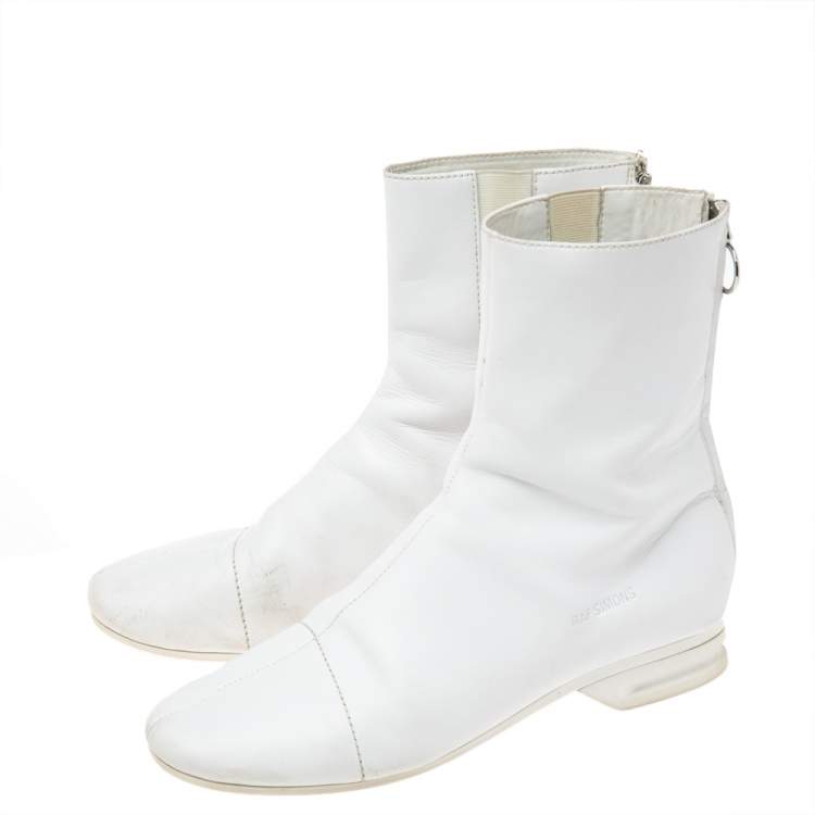 Pre Owned Raf Simons White Leather Zip Up Ankle Boots Size 43