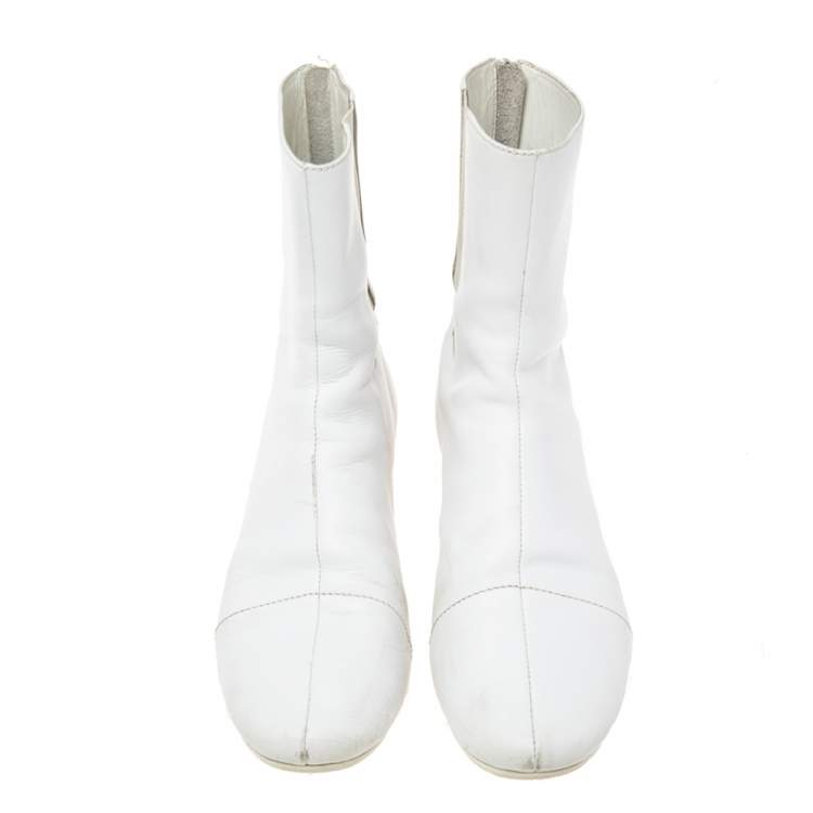 Pre Owned Raf Simons White Leather Zip Up Ankle Boots Size 43
