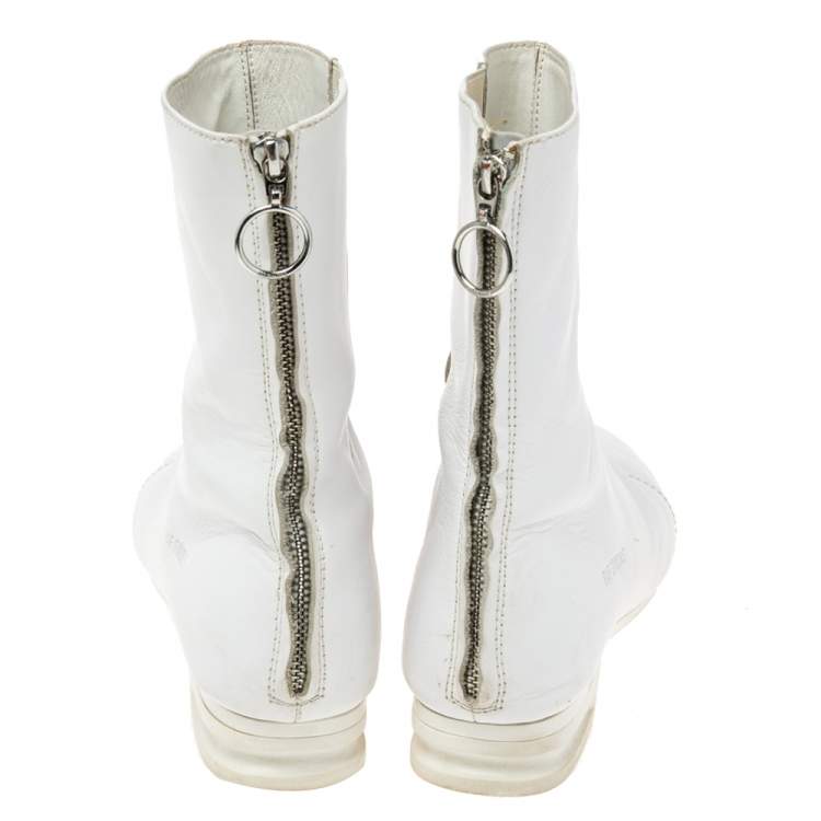 Pre Owned Raf Simons White Leather Zip Up Ankle Boots Size 43