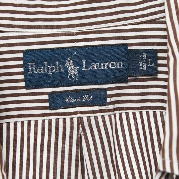 Pre Owned Ralph Lauren Collection Brown Striped Cotton Full Sleeve Shirt L