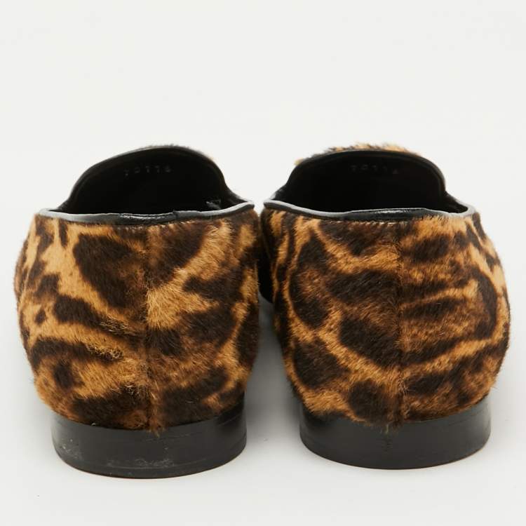 Pre Owned Ralph Lauren Collection Brown Animal Print Calf Hair Slip On Smoking Slippers Size 45