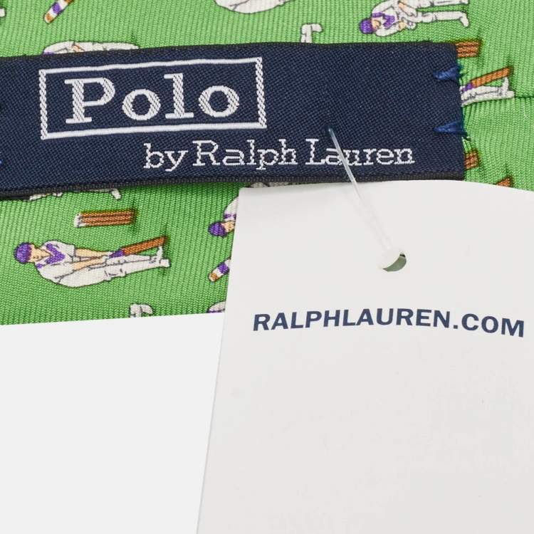 Pre Owned Ralph Lauren Green Cricket Print Silk Tie 