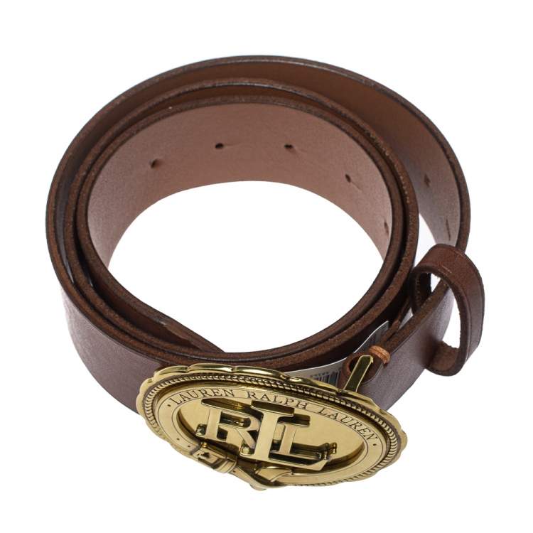 مملوكة مسبقًا Lauren Ralph Lauren Brown Leather Logo Belt 95CM