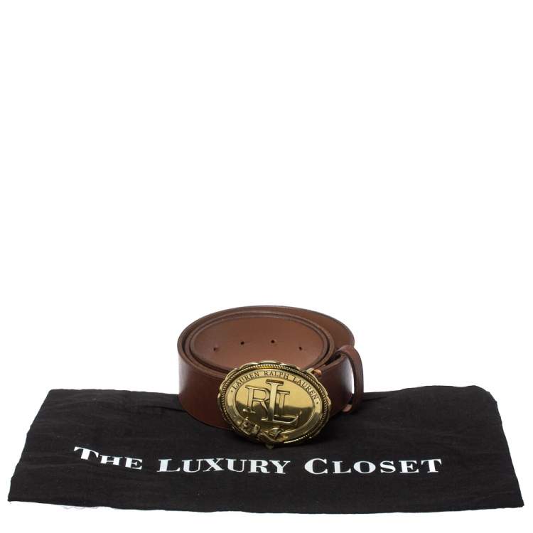 مملوكة مسبقًا Lauren Ralph Lauren Brown Leather Logo Belt 95CM