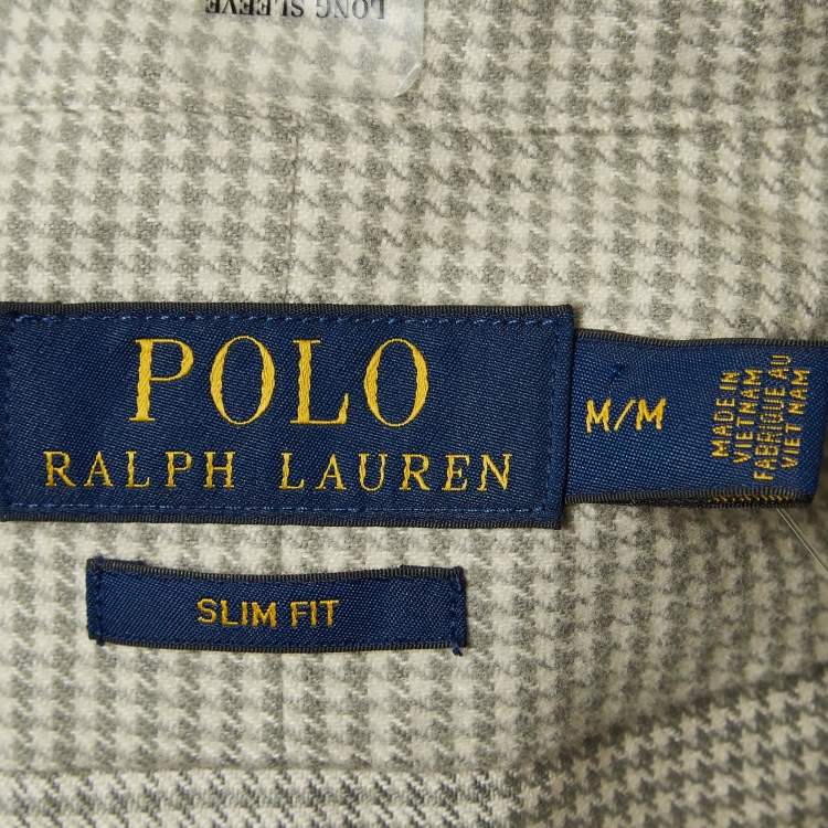 Pre Owned Ralph Lauren Grey Houndstooth Cotton Slim Fit Shirt M