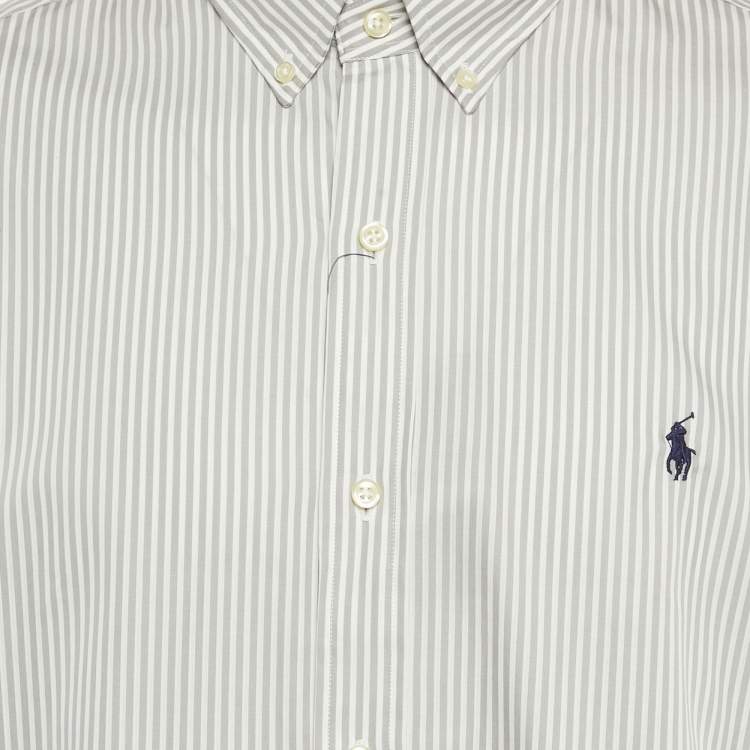 Pre Owned Ralph Lauren Grey Stripe Stretch Cotton Long Sleeve Slim Fit Sport Shirt XL