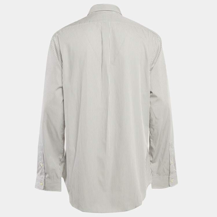 Pre Owned Ralph Lauren Grey Stripe Stretch Cotton Long Sleeve Slim Fit Sport Shirt XL