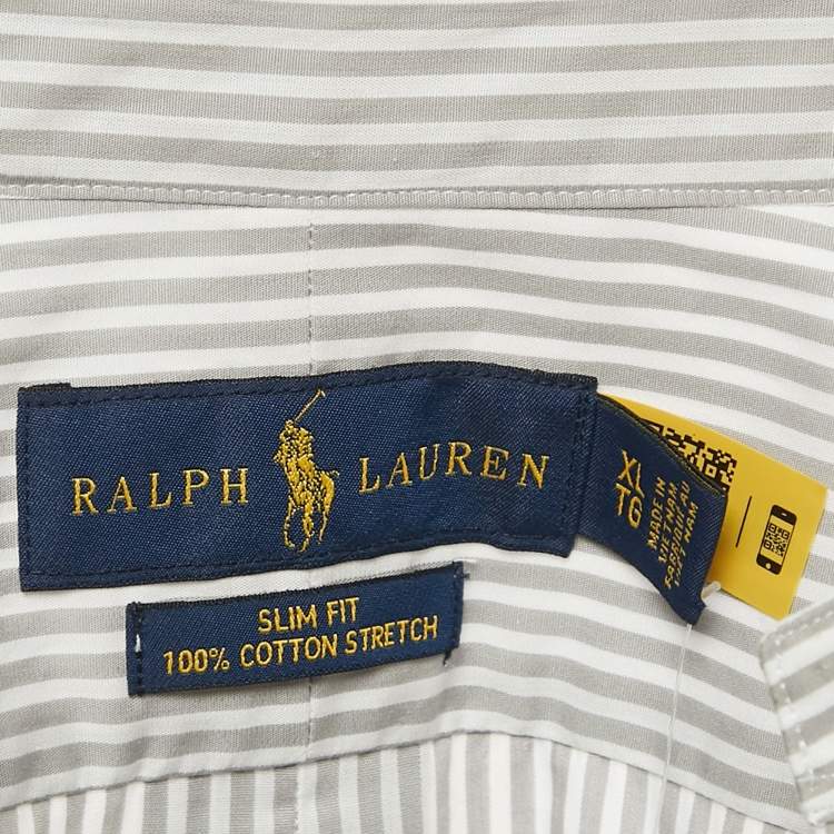 Pre Owned Ralph Lauren Grey Stripe Stretch Cotton Long Sleeve Slim Fit Sport Shirt XL