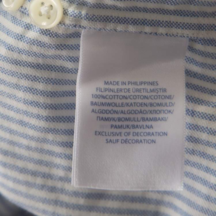 Pre Owned Ralph Lauren Blue and White Striped Cotton Logo Embroidered Shirt 2XB