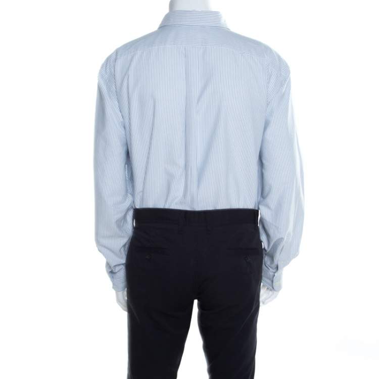 Pre Owned Ralph Lauren Blue and White Striped Cotton Logo Embroidered Shirt 2XB