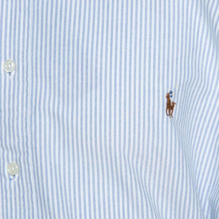 Pre Owned Ralph Lauren Blue and White Striped Cotton Logo Embroidered Shirt 2XB
