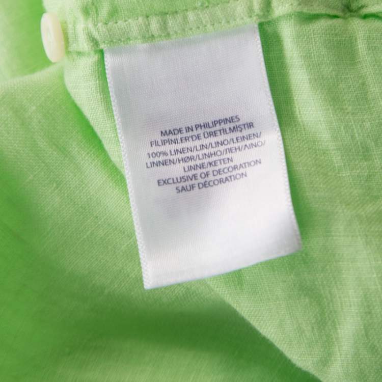 Pre Owned Ralph Lauren Lime Green Ombre Dyed Linen Button Down Shirt XL