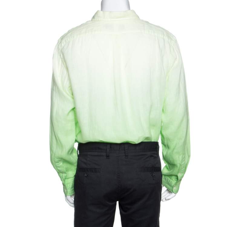 Pre Owned Ralph Lauren Lime Green Ombre Dyed Linen Button Down Shirt XL