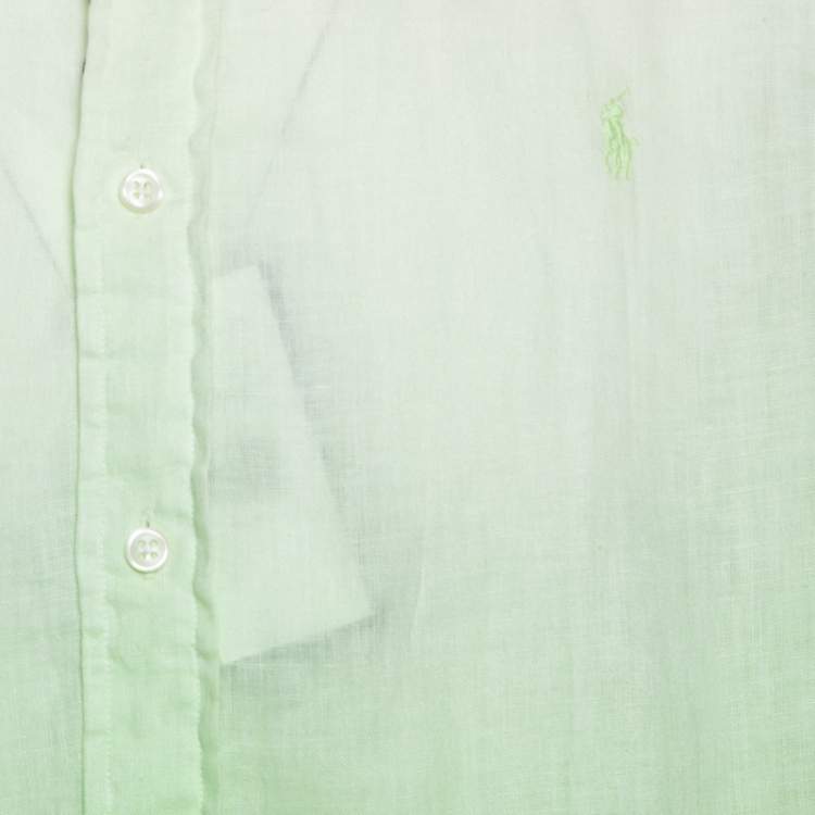 Pre Owned Ralph Lauren Lime Green Ombre Dyed Linen Button Down Shirt XL