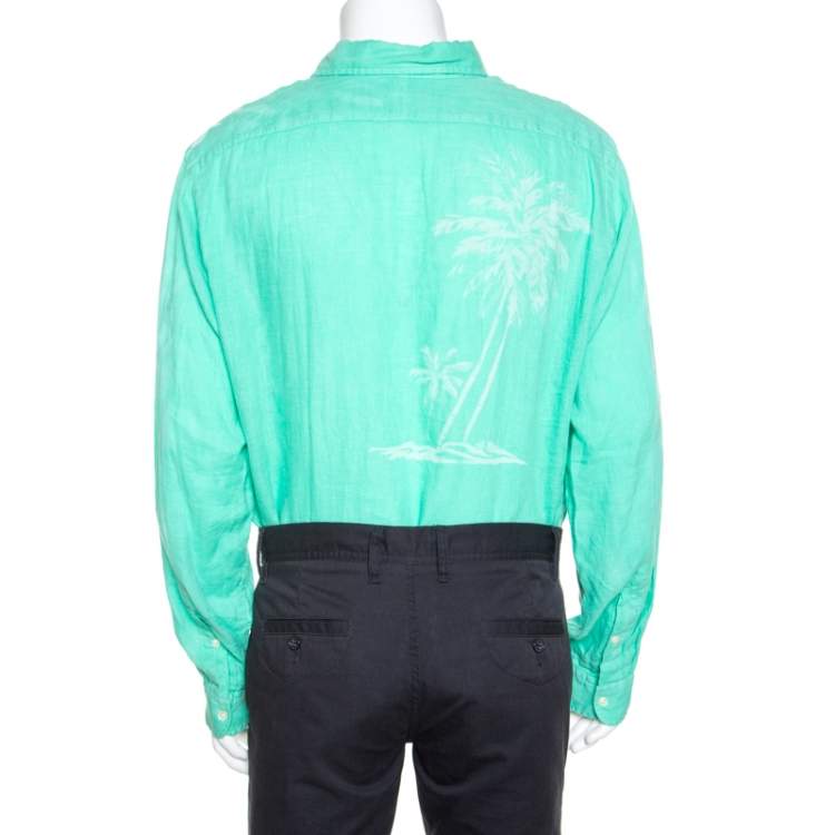 مملوكة مسبقًا Ralph Lauren Green Tropical Printed Linen Button Down Shirt XL
