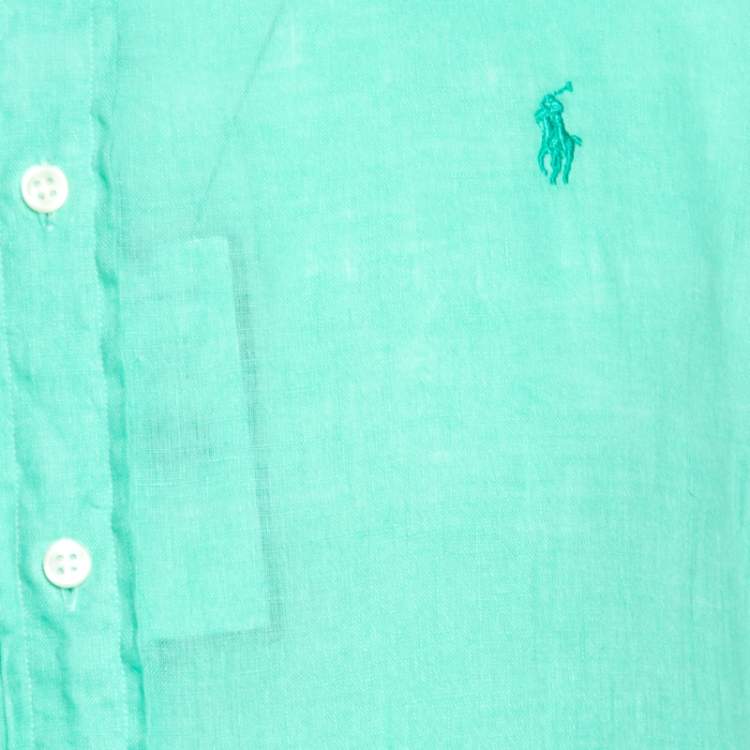 مملوكة مسبقًا Ralph Lauren Green Tropical Printed Linen Button Down Shirt XL