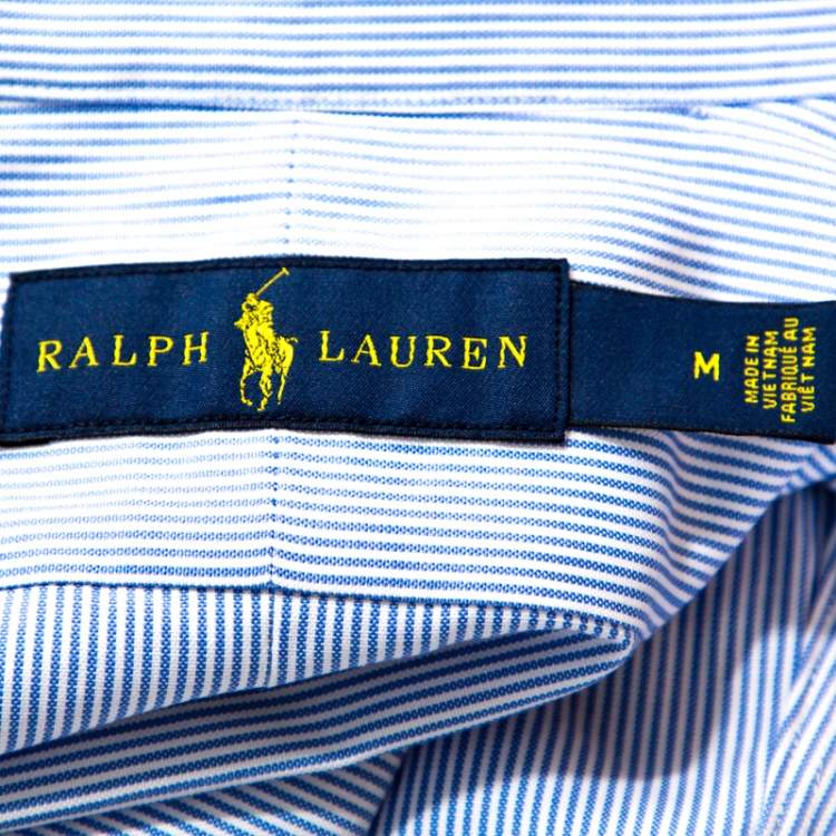 Pre Owned Ralph Lauren Light Blue Striped Cotton Button Down Shirt M