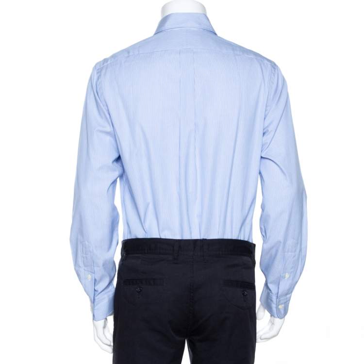 Pre Owned Ralph Lauren Light Blue Striped Cotton Button Down Shirt M