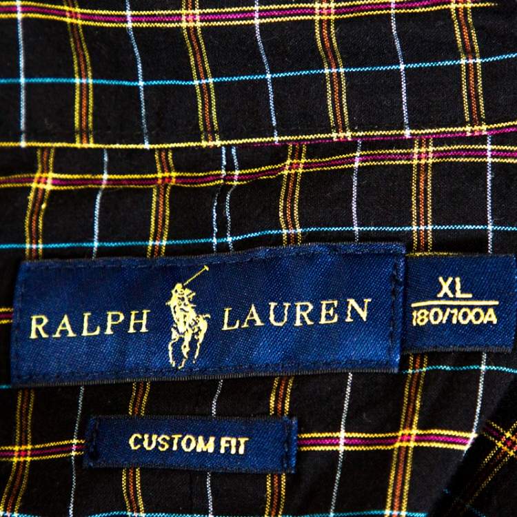 Pre Owned Ralph Lauren Black Plaid Check Cotton Custom Fit Shirt XL