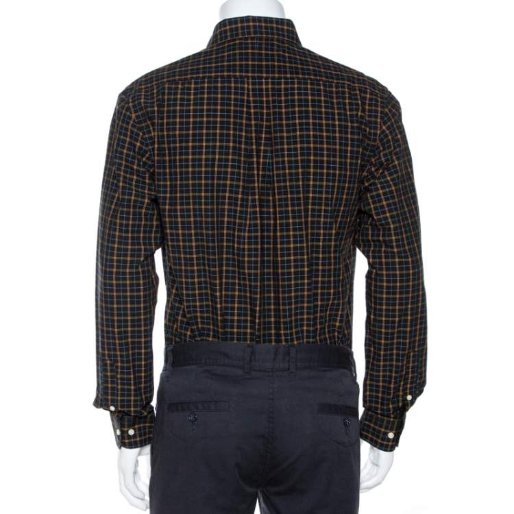 Pre Owned Ralph Lauren Black Plaid Check Cotton Custom Fit Shirt XL