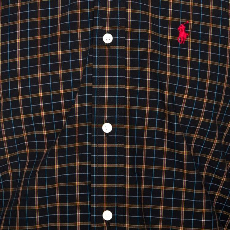 Pre Owned Ralph Lauren Black Plaid Check Cotton Custom Fit Shirt XL