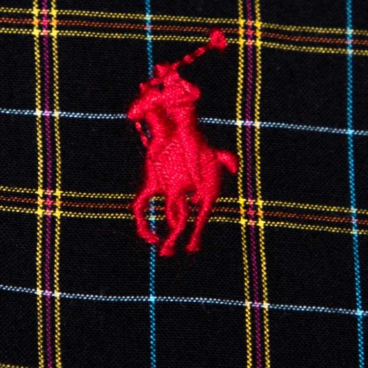Pre Owned Ralph Lauren Black Plaid Check Cotton Custom Fit Shirt XL