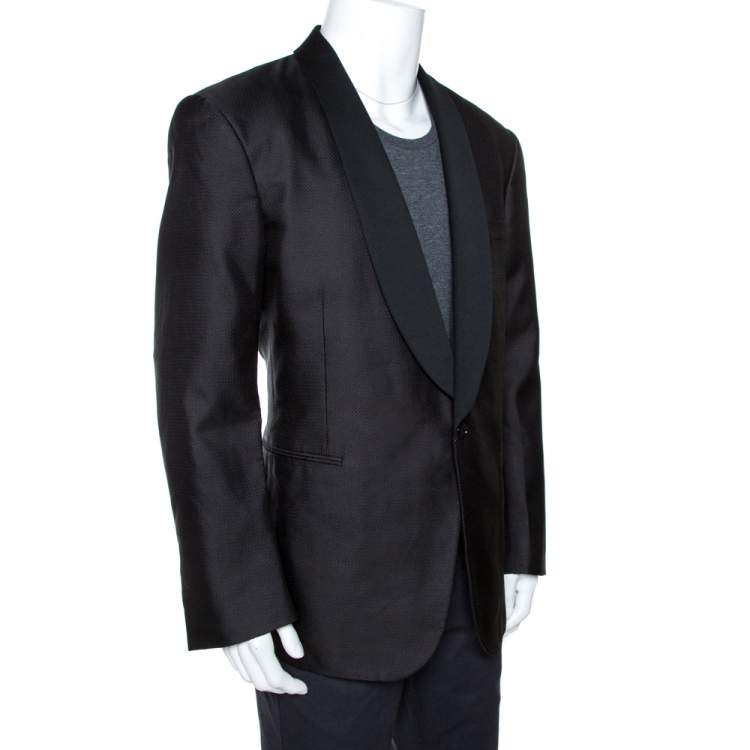 Pre Owned Ralph Lauren Black Jacquard Silk Shawl Lapel Tuxedo Jacket 4XL