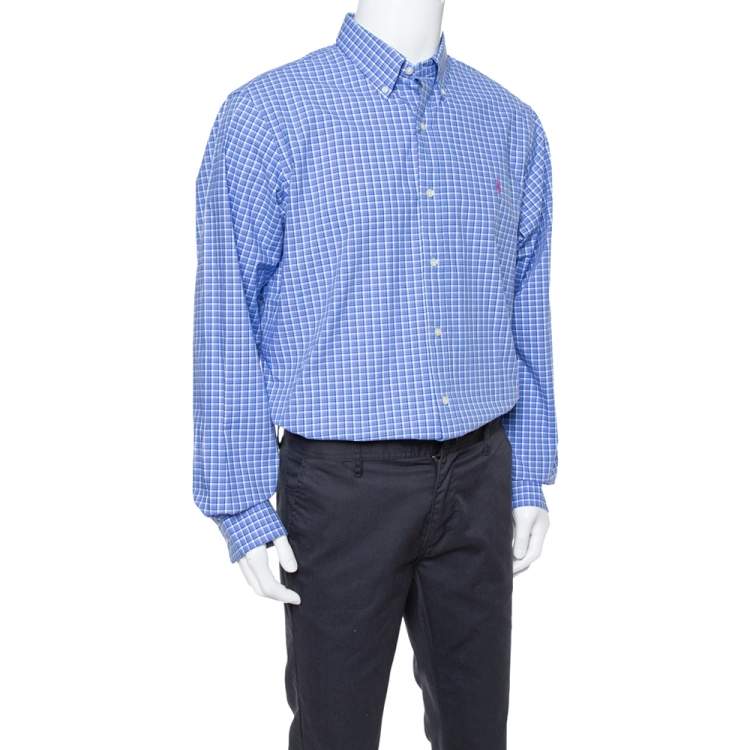 Pre Owned Ralph Lauren Blue Checked Cotton Classic Fit Shirt XL