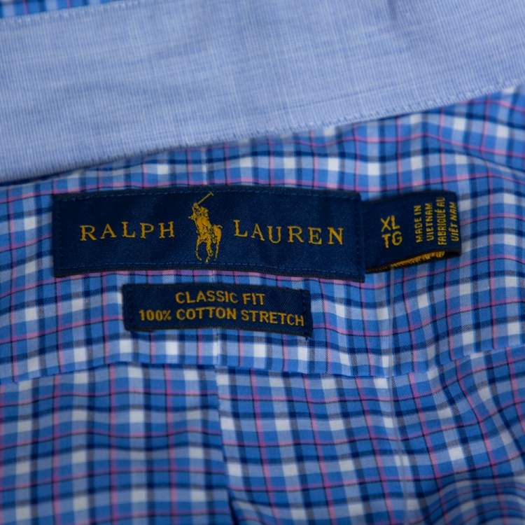 Pre Owned Ralph Lauren Blue Checked Cotton Classic Fit Shirt XL