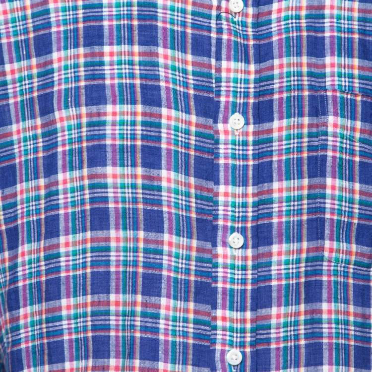 Pre Owned Ralph Lauren Pigment Blue Sea Soft Linen Plaid Shirt XL