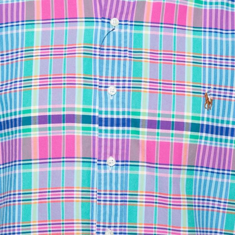 Pre Owned Ralph Lauren Multicolor Cotton Oxford Plaid Slim Fit Shirt XXL