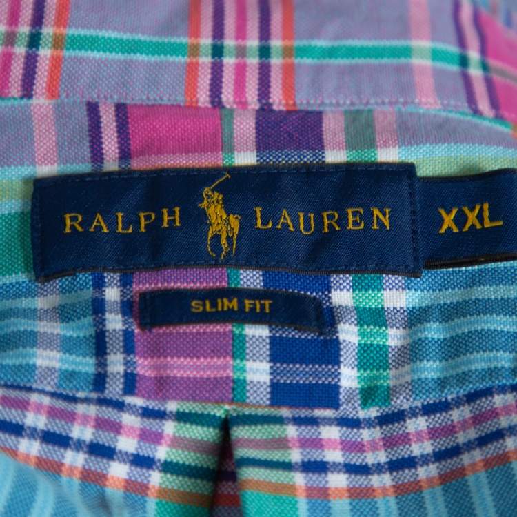Pre Owned Ralph Lauren Multicolor Cotton Oxford Plaid Slim Fit Shirt XXL