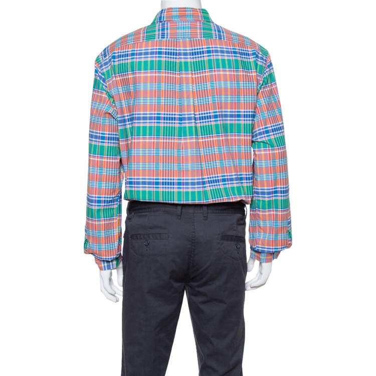 مملوكة مسبقًا Ralph Lauren Multicolor Cotton Oxford Madras Plaid Slim Fit Shirt XXL